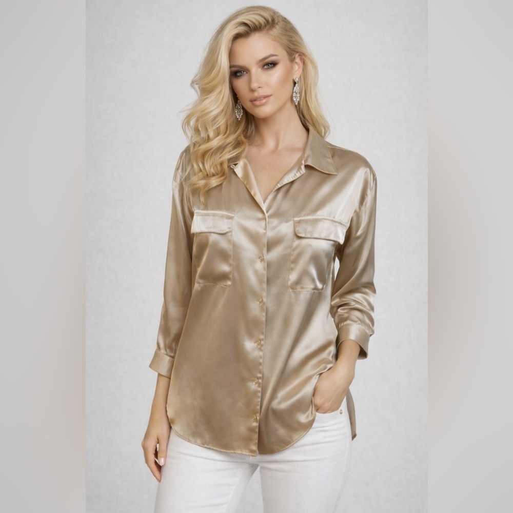 Notations Women’s Blouse Size Medium Gold Metallic Long Sleeve